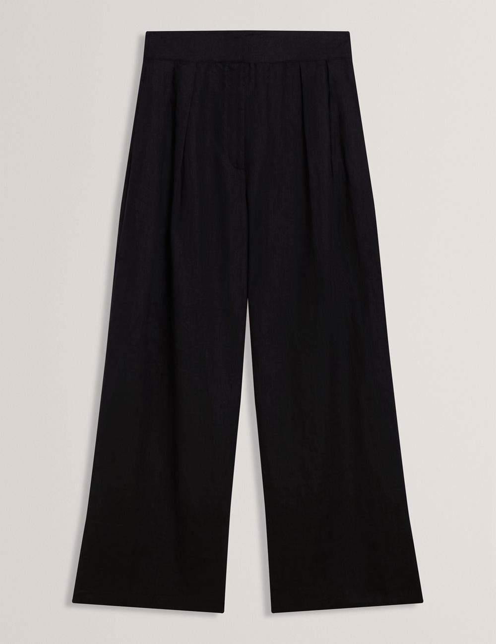 Women Ted Baker KYFAAT - Pure Linen Tailored Wide Leg Trousers Black | KSA  3506-VMDGL