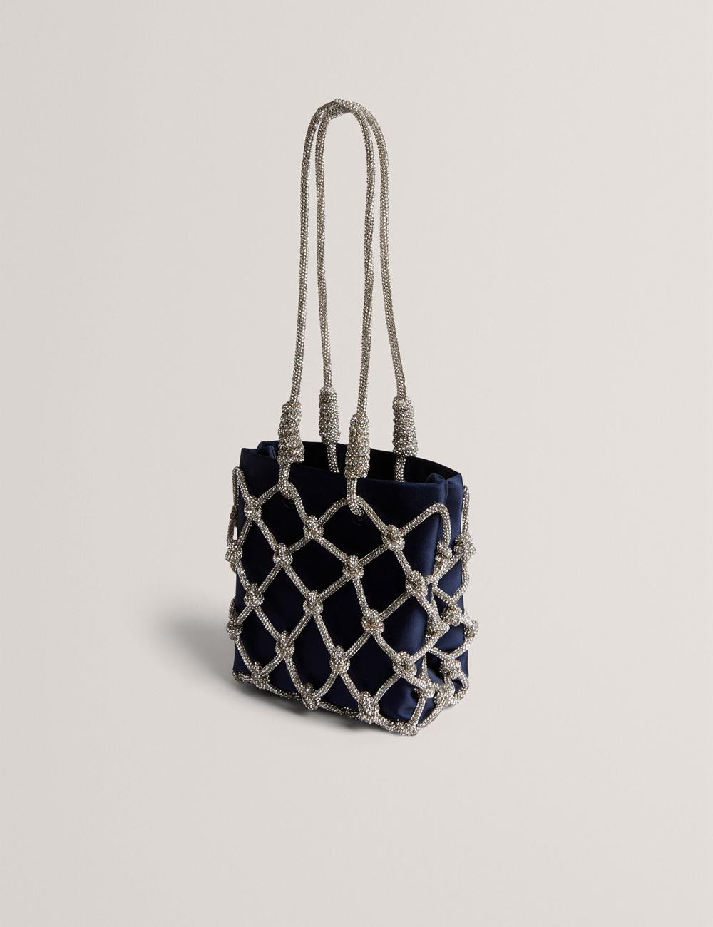 Women Ted Baker KYLIA - Crystal Cage Satin Mini Shoulder Bags Navy | KSA  8670-QIHZO