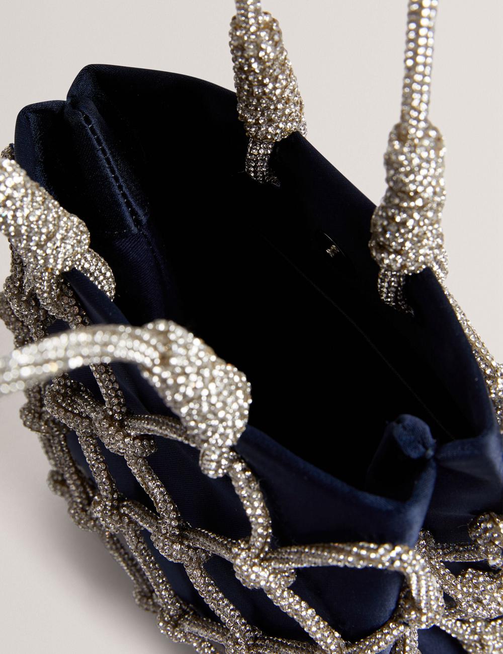 Women Ted Baker KYLIA - Crystal Cage Satin Mini Shoulder Bags Navy | KSA  8670-QIHZO