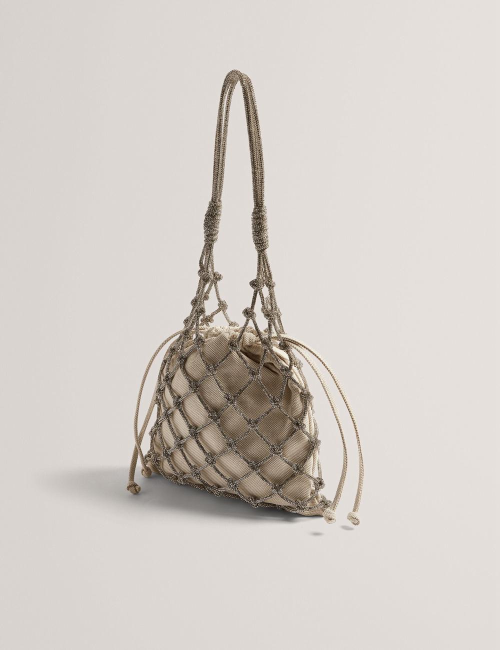 Women Ted Baker KYLISA - Crystal Cage Top Handle Canvas Bucket Bags Silver | KSA  0958-CGSDU