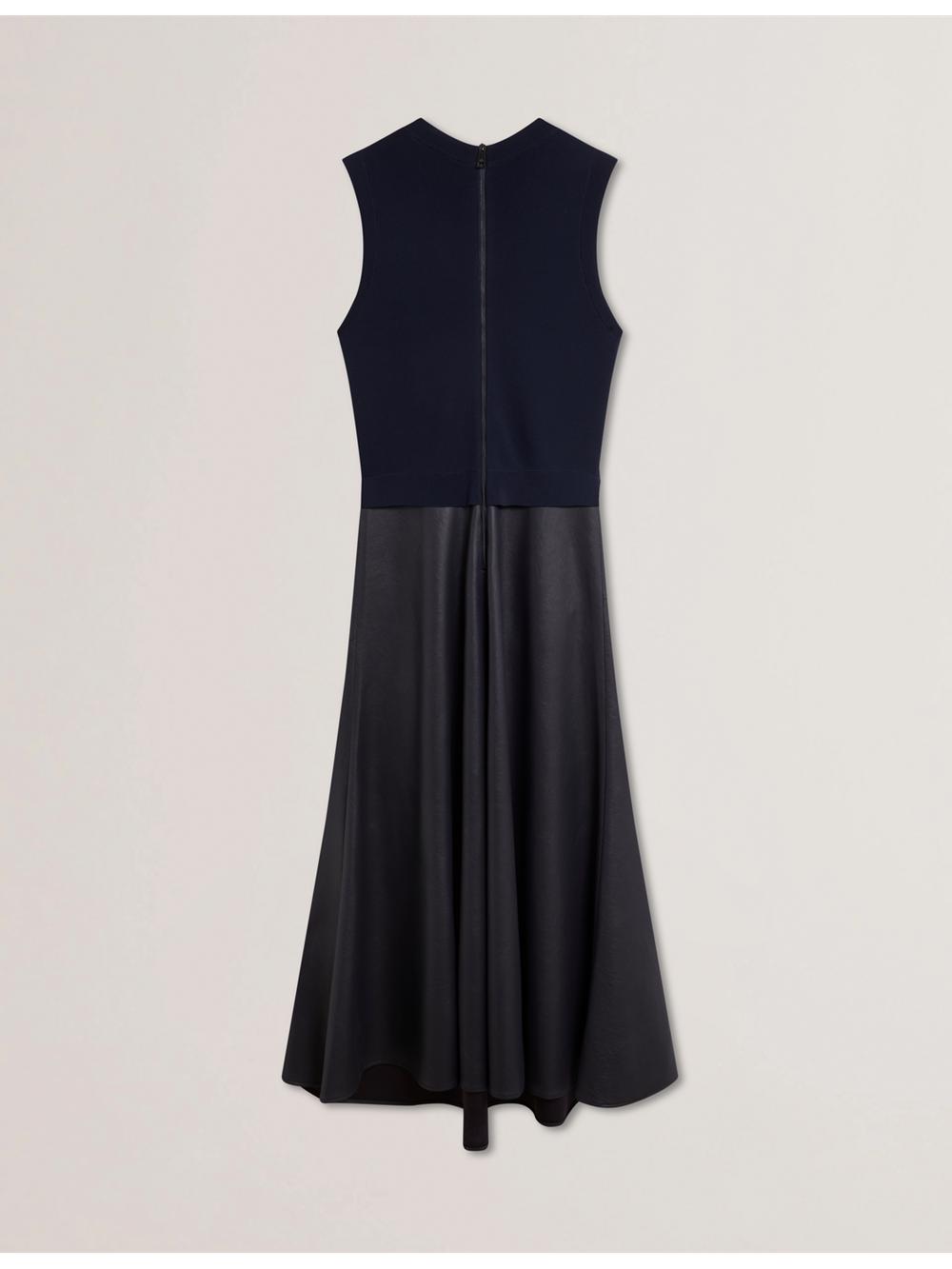 Women Ted Baker LABASA - Sleeveless Knit Faux Leather Midi Dresses Navy | KSA  1908-EPDQO