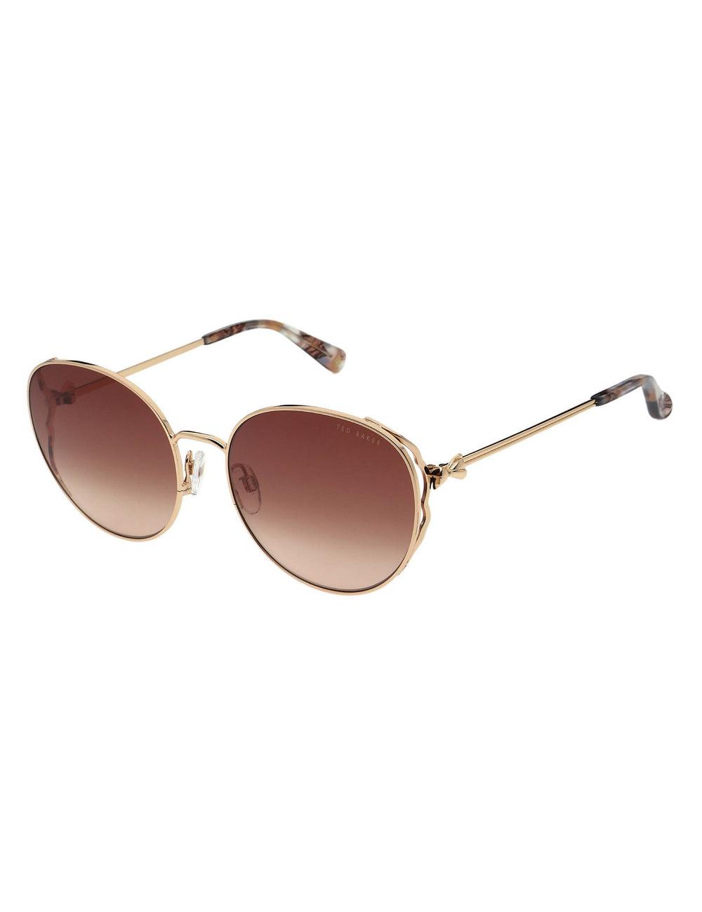 Women Ted Baker LAKE - Round Metal Frame Bow Detail Sunglasses Shiny Light Rose | KSA  6948-EDGOR