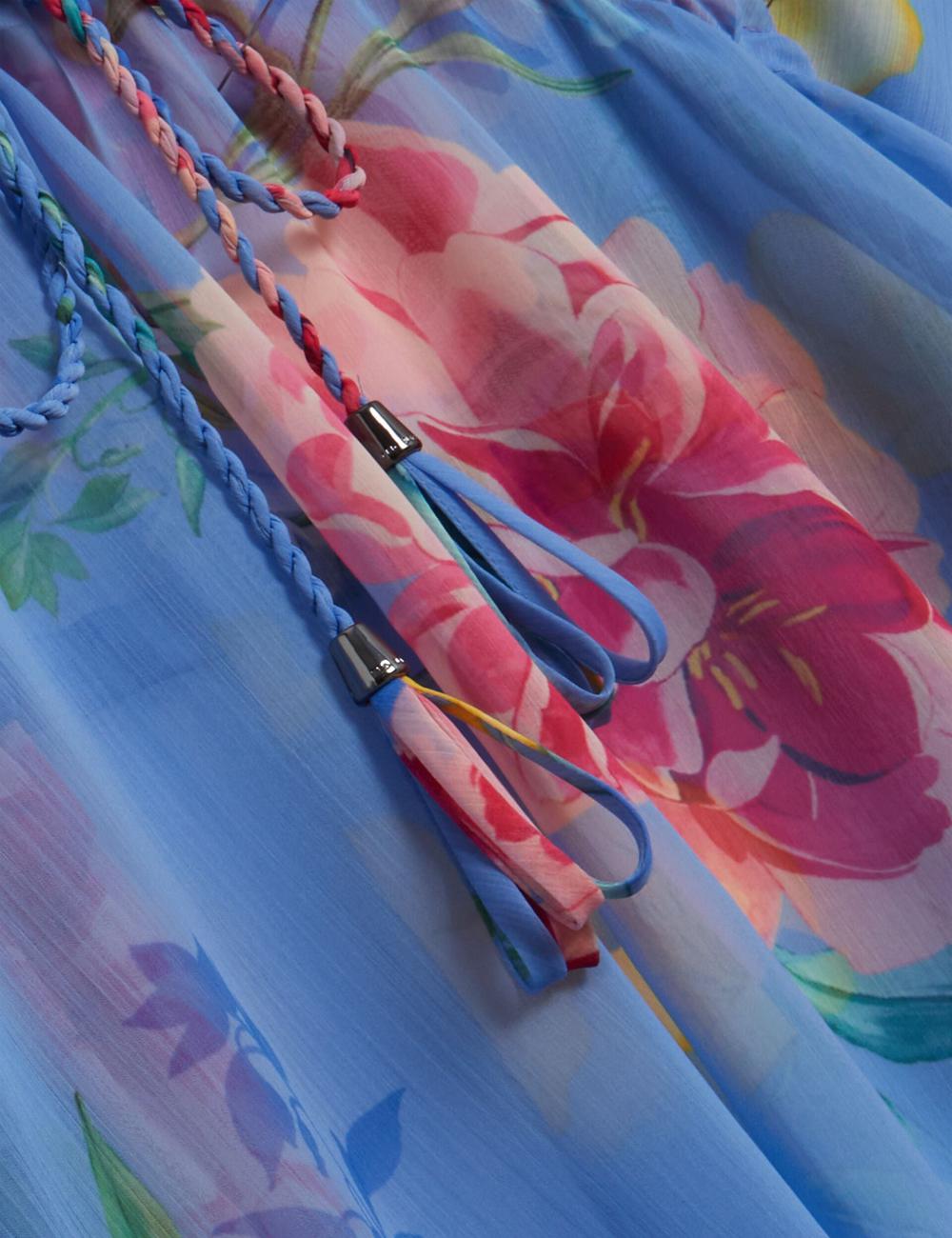 Women Ted Baker LARJA - Floral Print Chiffon Mini Beach Kaftan Cover Ups Blue | KSA  0219-PGXHO