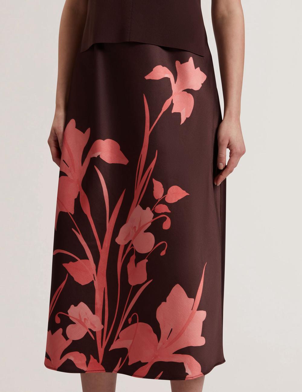 Women Ted Baker LATTENA - Printed Satin With Removable Tank Midi Dresses Dk-Brown | KSA  1476-URXGT