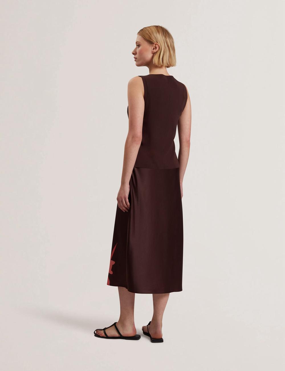 Women Ted Baker LATTENA - Printed Satin With Removable Tank Midi Dresses Dk-Brown | KSA  1476-URXGT