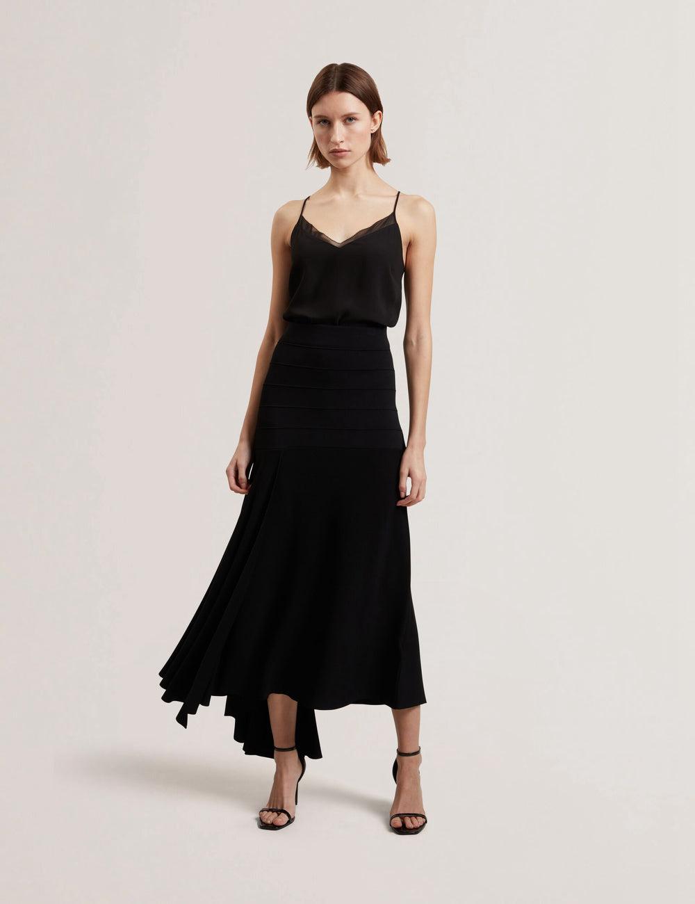 Women Ted Baker LAURRIE - Asymmetric Waterfall Hem Knitted Midi Skirts Black | KSA  9431-EORKX