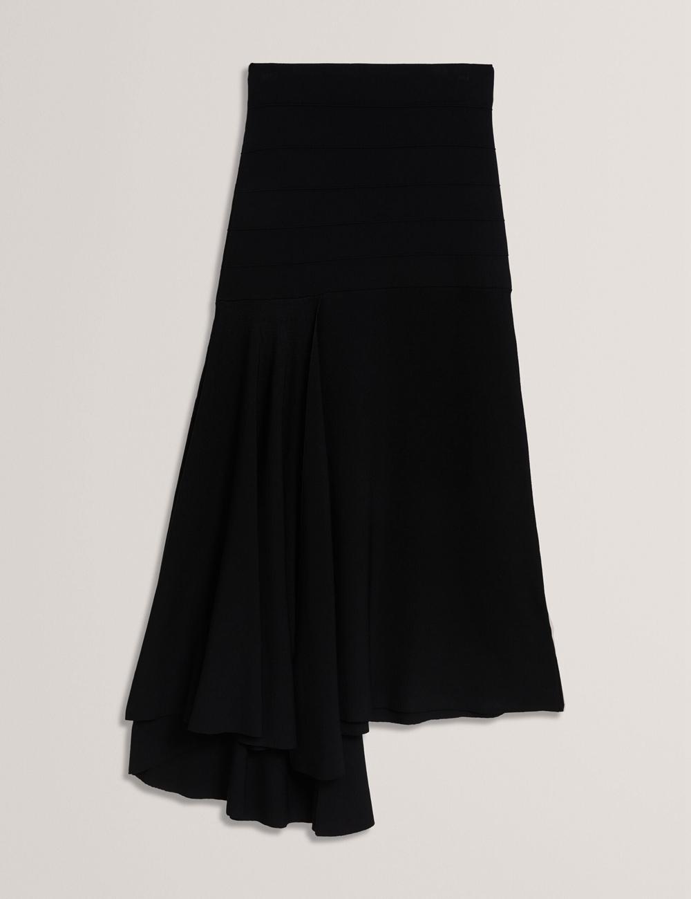 Women Ted Baker LAURRIE - Asymmetric Waterfall Hem Knitted Midi Skirts Black | KSA  9431-EORKX