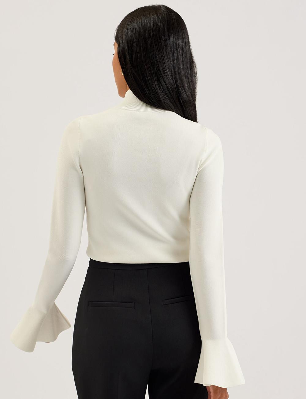 Women Ted Baker LAYNHA - Flared Sleeve High Neck Knitted Top Jumpers Ivory | KSA  8240-FLAZQ
