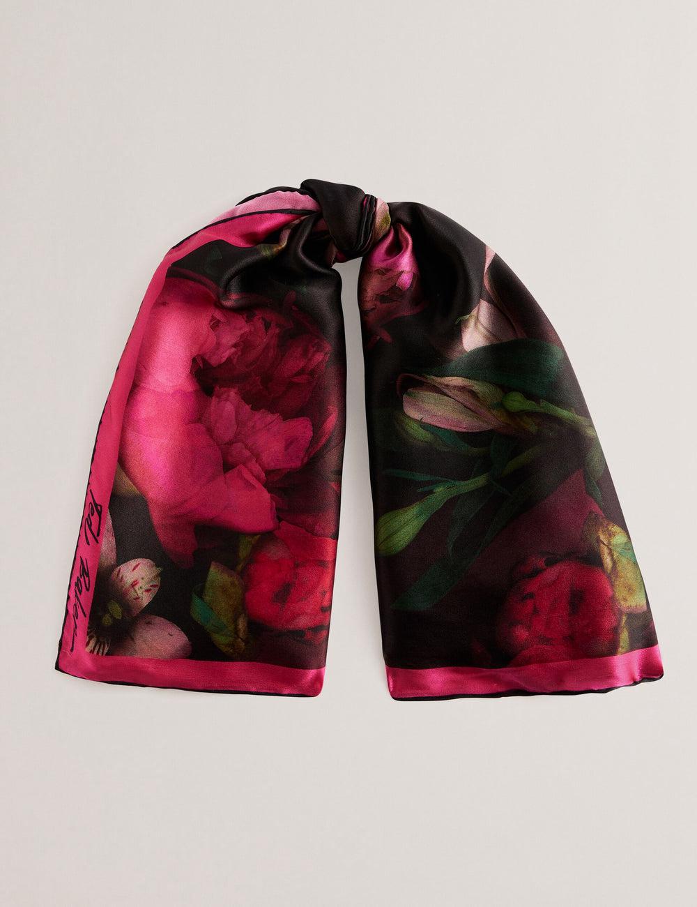 Women Ted Baker LEEEAA - Printed Silk Satin Square Scarves Black | KSA  4612-WRBUD