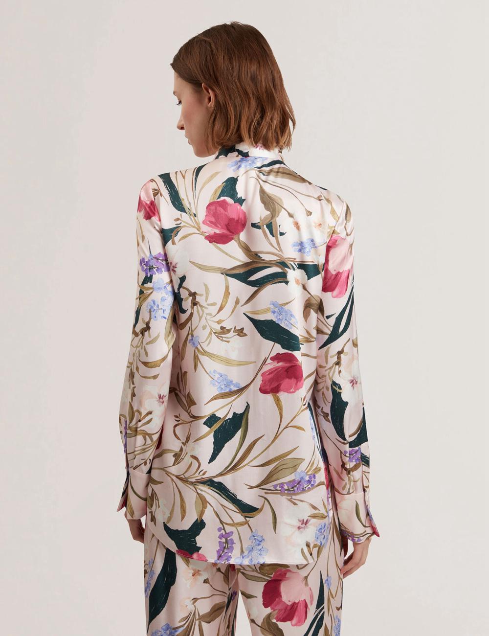 Women Ted Baker LEEYAA - Floral Print Neck Longline Blouses Pink | KSA  9803-ESCMX