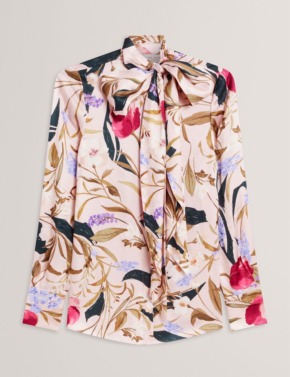 Women Ted Baker LEEYAA - Floral Print Neck Longline Blouses Pink | KSA  9803-ESCMX