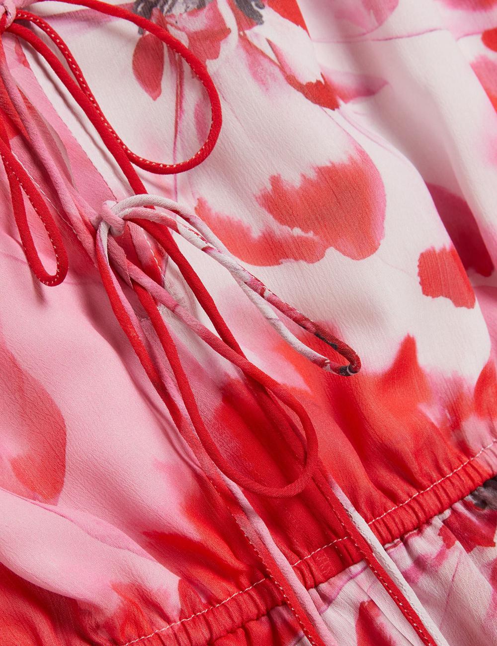 Women Ted Baker LEYNA - Floral Chiffon Front Mini Dresses Red | KSA  9754-HNYLQ