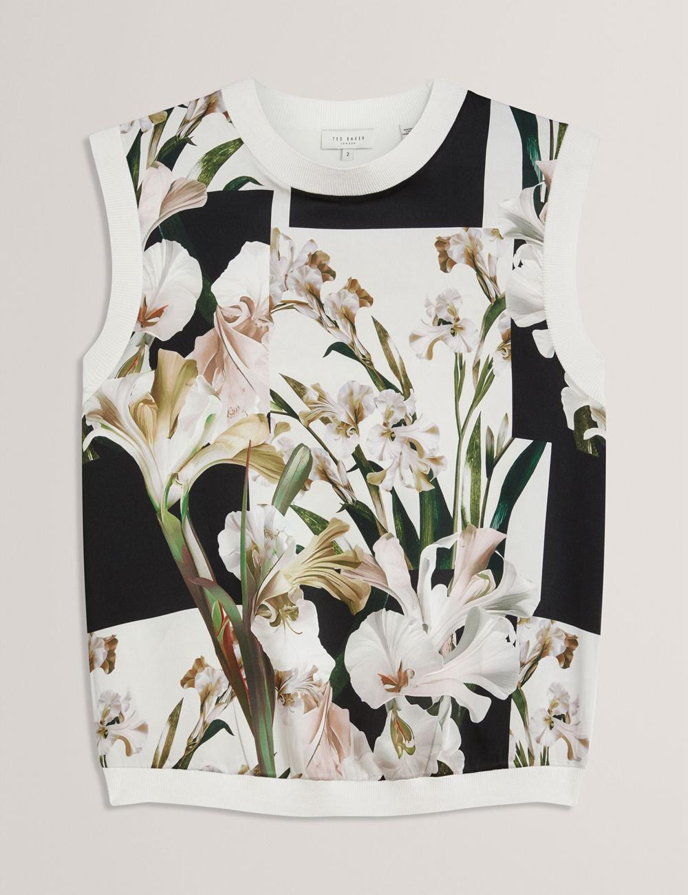 Women Ted Baker LIILEA - Floral Print Front Boxy Knitted Tops Ivory | KSA  2075-LTHBG
