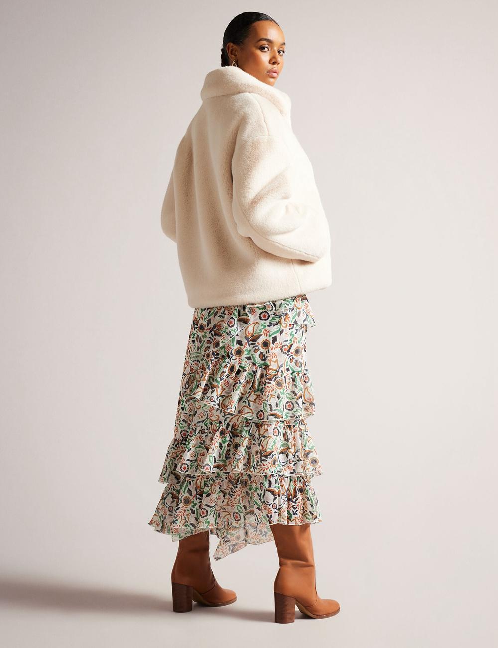 Women Ted Baker LILIAM - Faux Fur Collared Short Coat Jackets Ivory | KSA  6792-BCILT