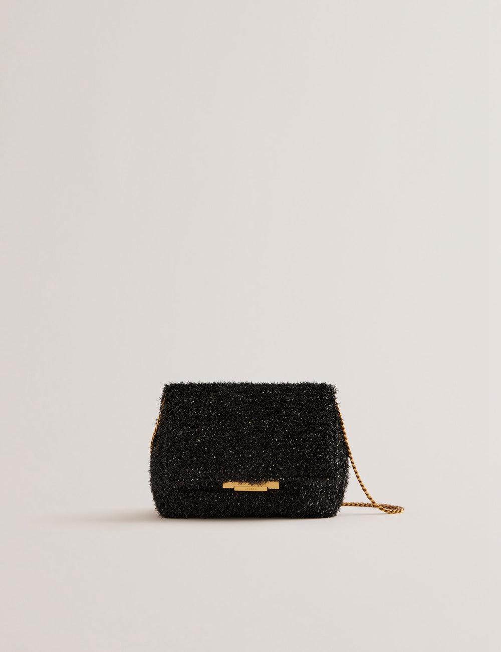 Women Ted Baker LIYLAH - Metallic Tinsel Fold Over Crossbody Bags Black | KSA  3806-BLVAW