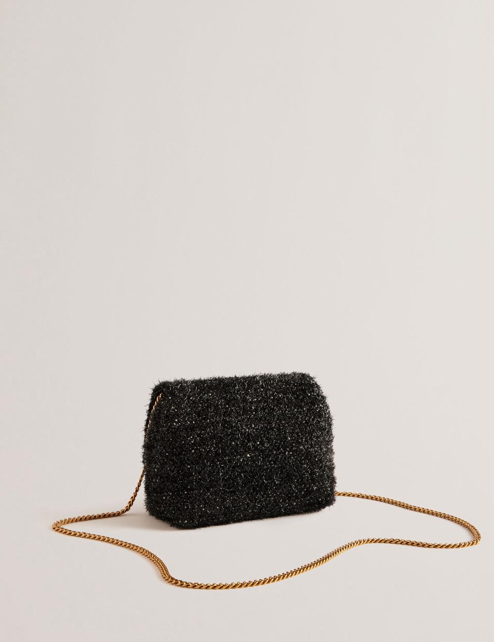 Women Ted Baker LIYLAH - Metallic Tinsel Fold Over Crossbody Bags Black | KSA  3806-BLVAW