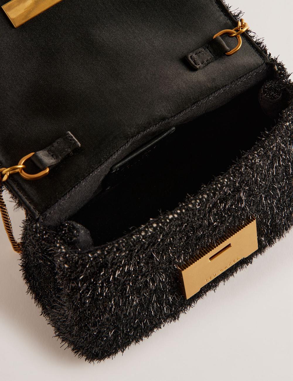Women Ted Baker LIYLAH - Metallic Tinsel Fold Over Crossbody Bags Black | KSA  3806-BLVAW
