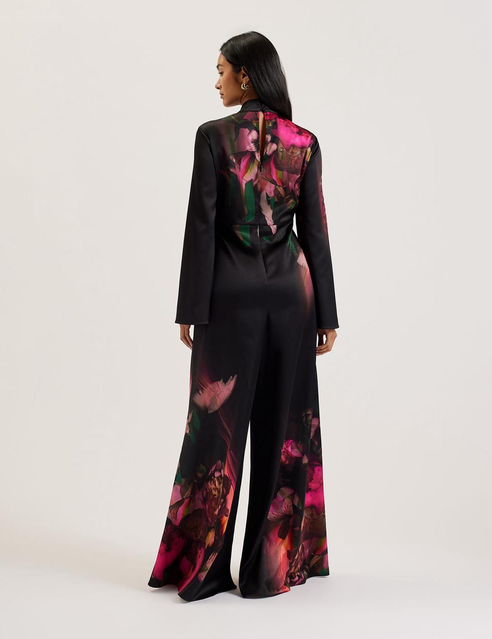 Women Ted Baker LOUSIOS - Printed Neck Wide Leg Jumpsuits Black | KSA  0164-ZFDBR
