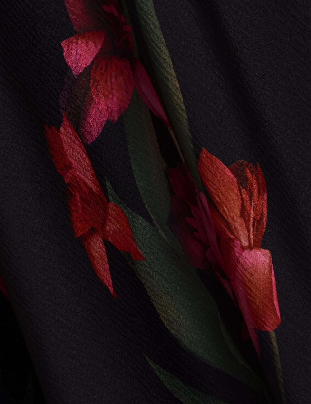 Women Ted Baker LUCERN - Floral Satin Off Shoulder Bias Midi Dresses Black | KSA  1592-OCIJS