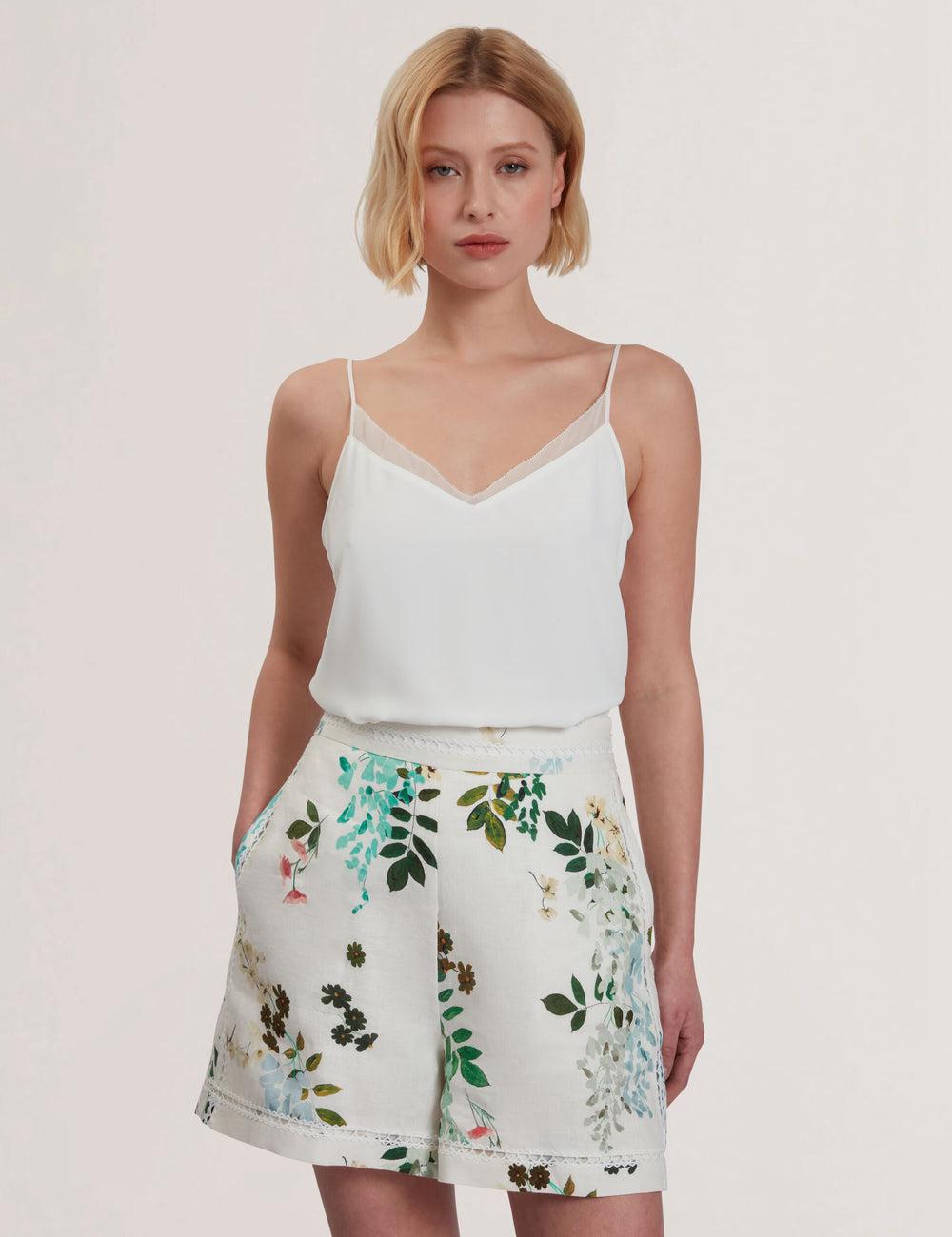 Women Ted Baker LULEA - Chiffon Detail V-Neck Strappy Cami Tops Ivory | KSA  8547-HOJTM