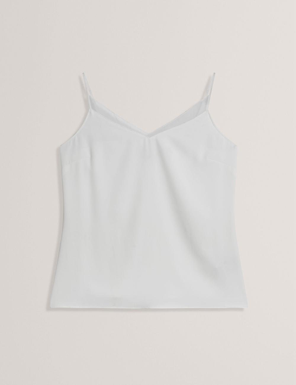 Women Ted Baker LULEA - Chiffon Detail V-Neck Strappy Cami Tops Ivory | KSA  8547-HOJTM