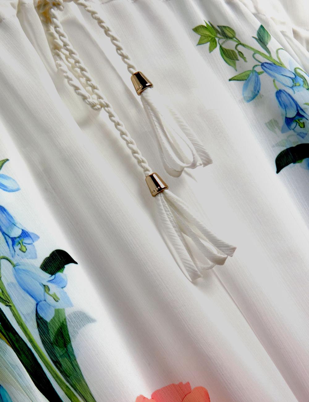 Women Ted Baker LUUSAA - Floral V-Neck Maxi Kaftan Beach Dress Cover Ups White | KSA  7952-ISJZV