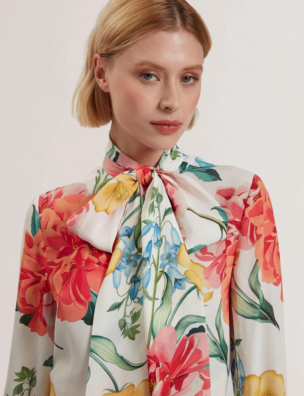 Women Ted Baker LUUSILE - Floral Print Neck Long Sleeve Blouses White | KSA  9457-UESJO
