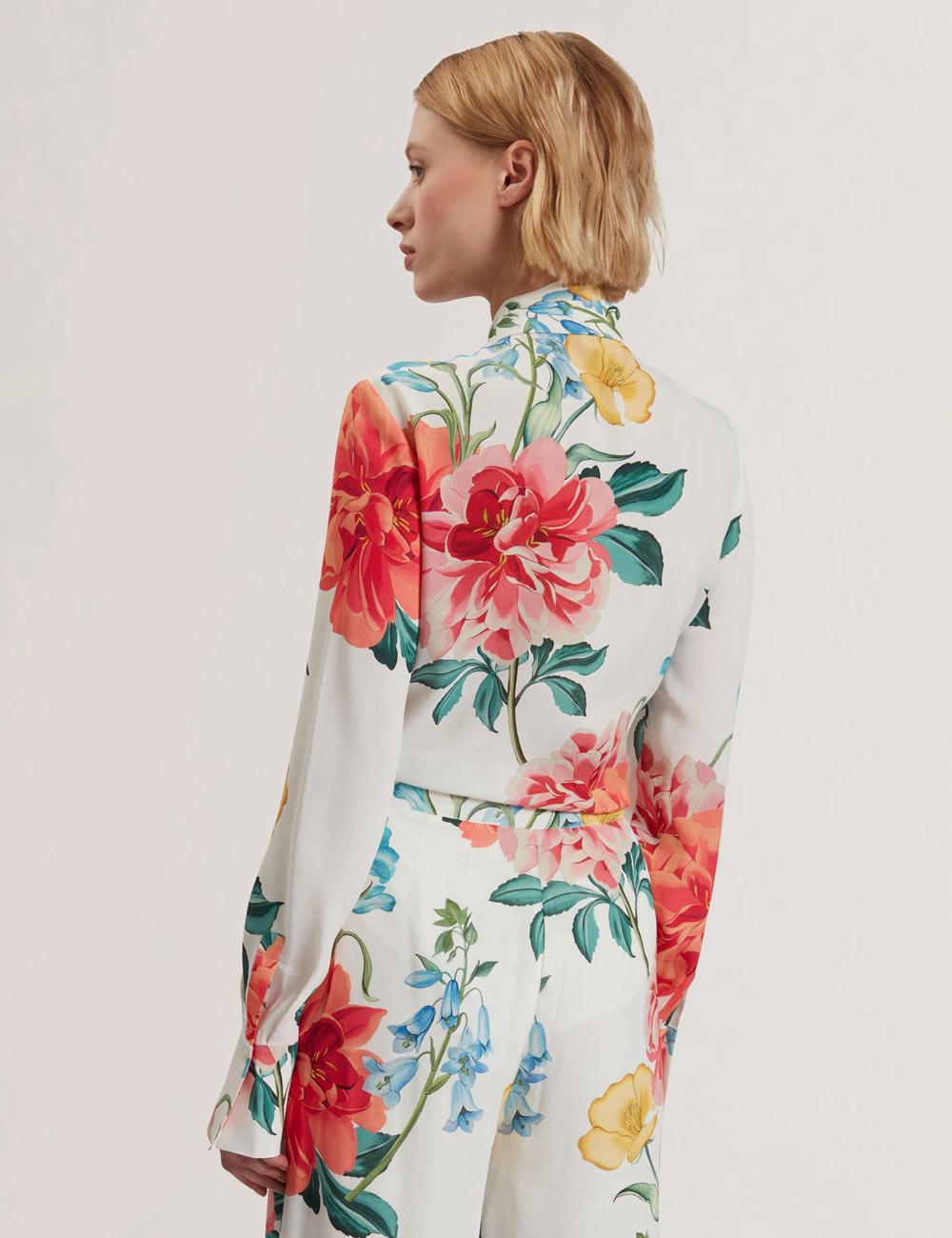 Women Ted Baker LUUSILE - Floral Print Neck Long Sleeve Blouses White | KSA  9457-UESJO