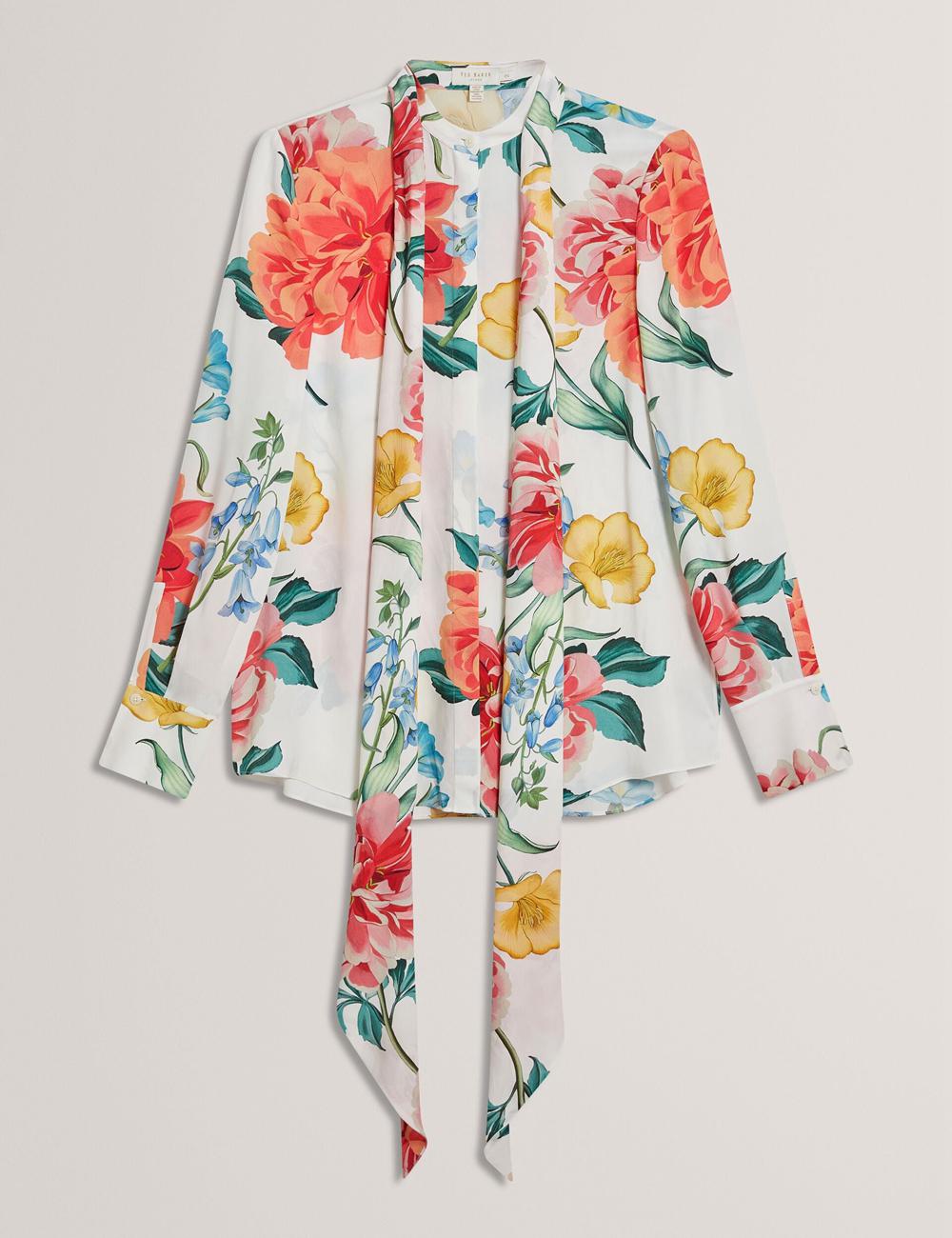 Women Ted Baker LUUSILE - Floral Print Neck Long Sleeve Blouses White | KSA  9457-UESJO