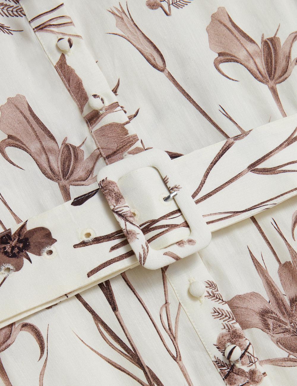 Women Ted Baker LUWISA - Floral Linen Silk Belted Midi Shirt Midi Dresses Ivory | KSA  2603-XBUMJ