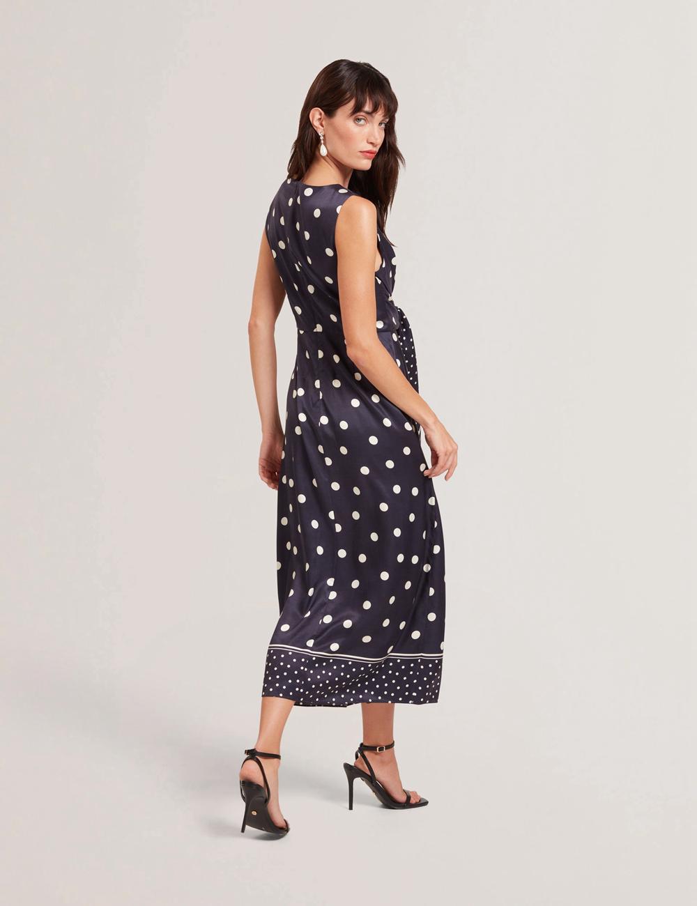 Women Ted Baker MALMOA - Polka Dot Detail Column Midi Dresses Navy | KSA  7439-MLTKE