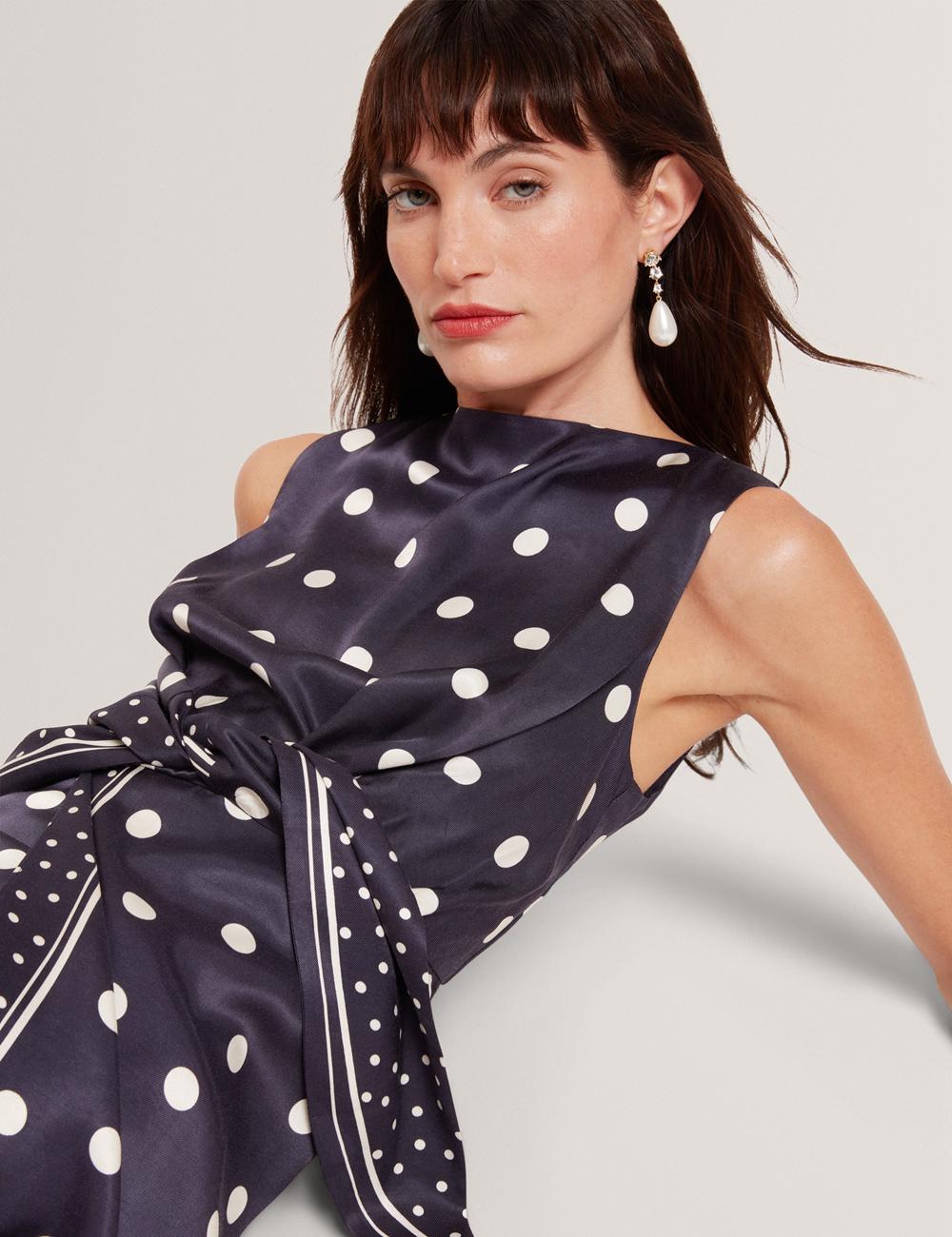 Women Ted Baker MALMOA - Polka Dot Detail Column Midi Dresses Navy | KSA  7439-MLTKE