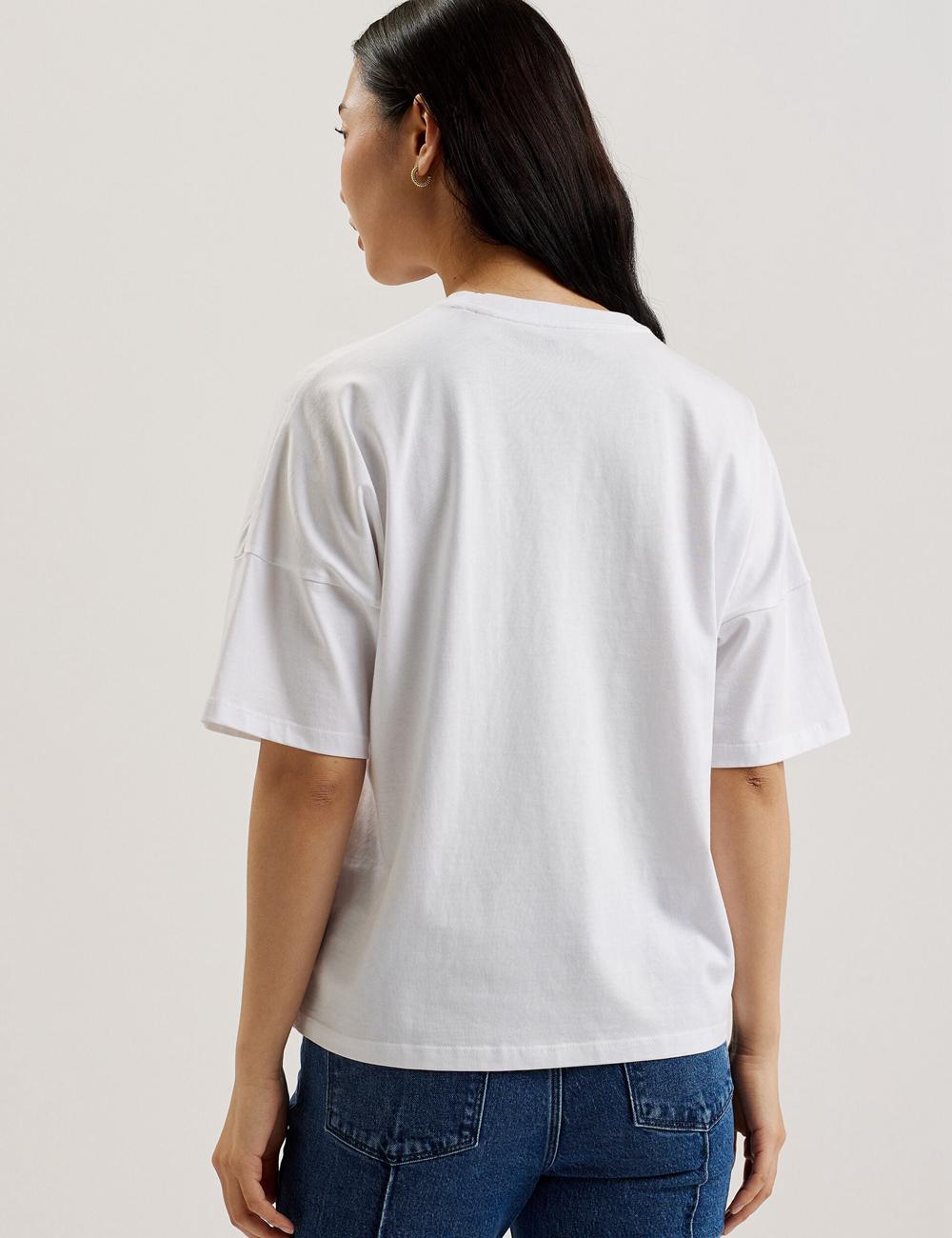 Women Ted Baker MALORRY - Embroidered Logo Boxy Cotton T-Shirts White | KSA  5760-URYXM