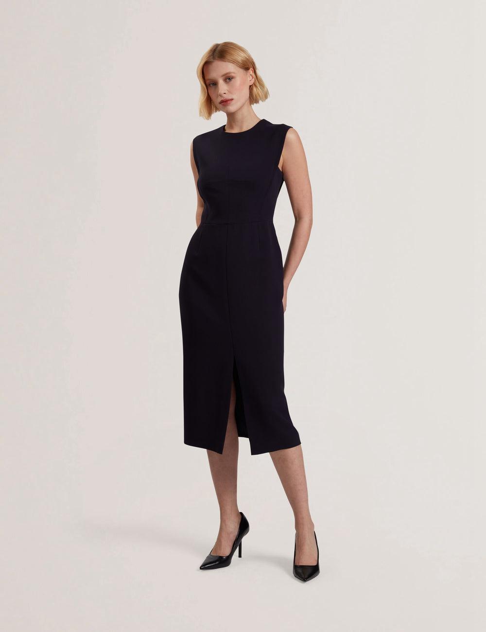 Women Ted Baker MANABDL - Tailored Sleeveless With Front Split Midi Dresses Navy | KSA  9480-QYUPN