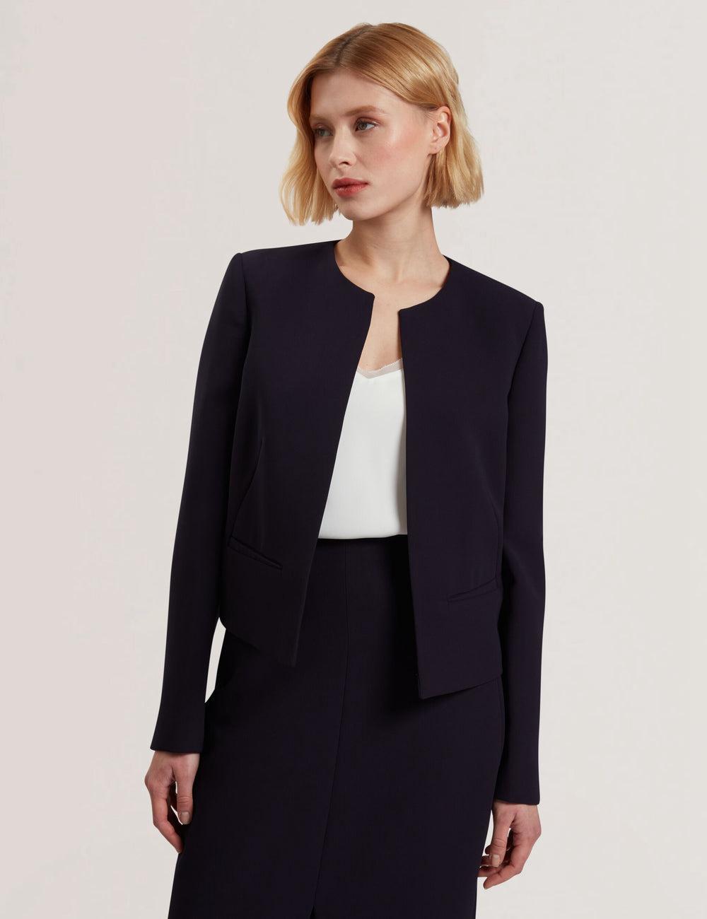 Women Ted Baker MANABJL - Tailored Round Neck Cropped Open Jackets Navy | KSA  7540-MQIYP