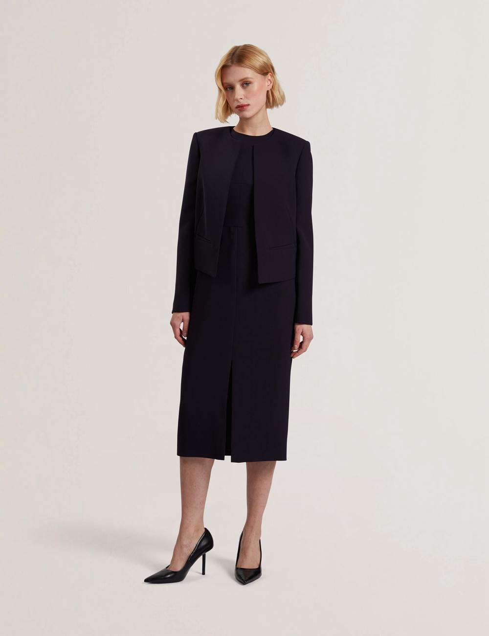 Women Ted Baker MANABJL - Tailored Round Neck Cropped Open Jackets Navy | KSA  7540-MQIYP