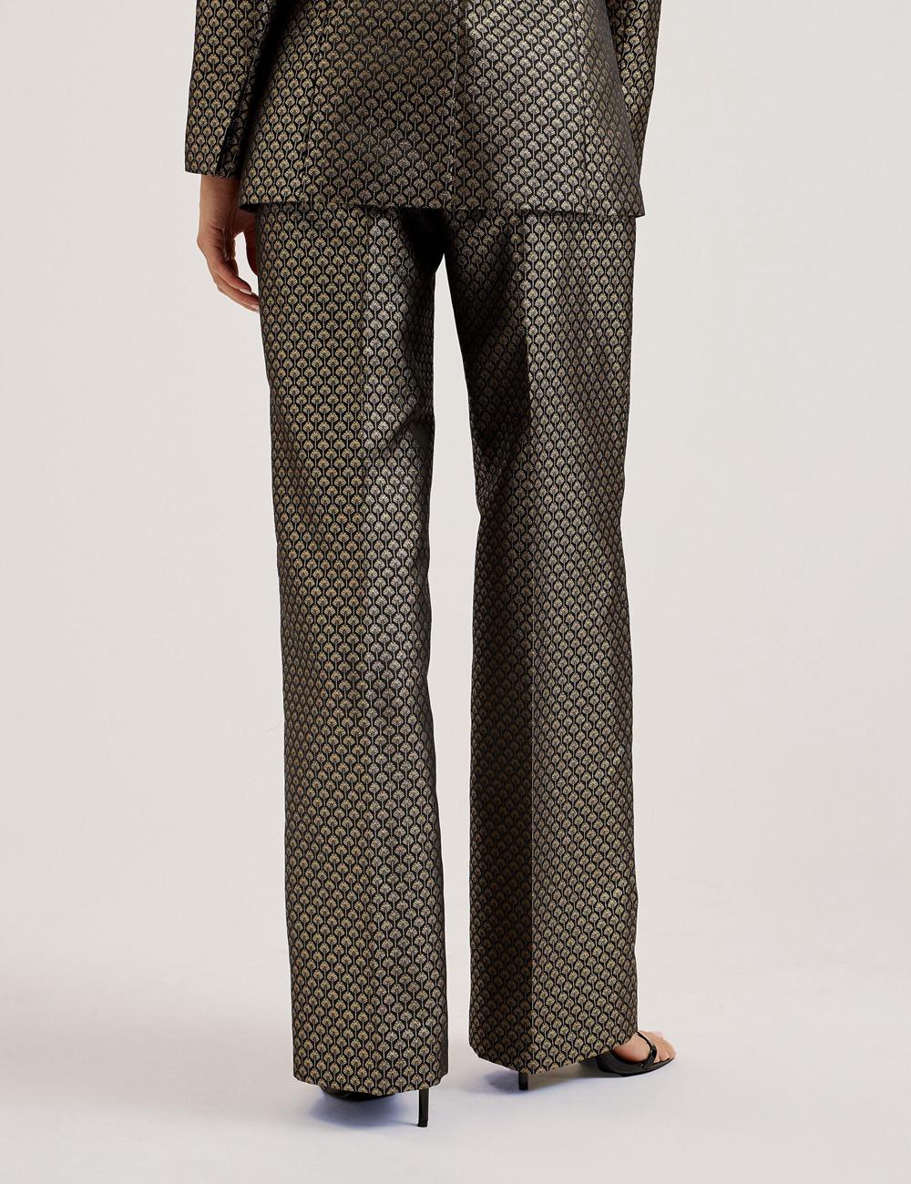 Women Ted Baker MANGUT - Metallic Jacquard Wide Leg Tailored Trousers Black | KSA  3160-LBOAK