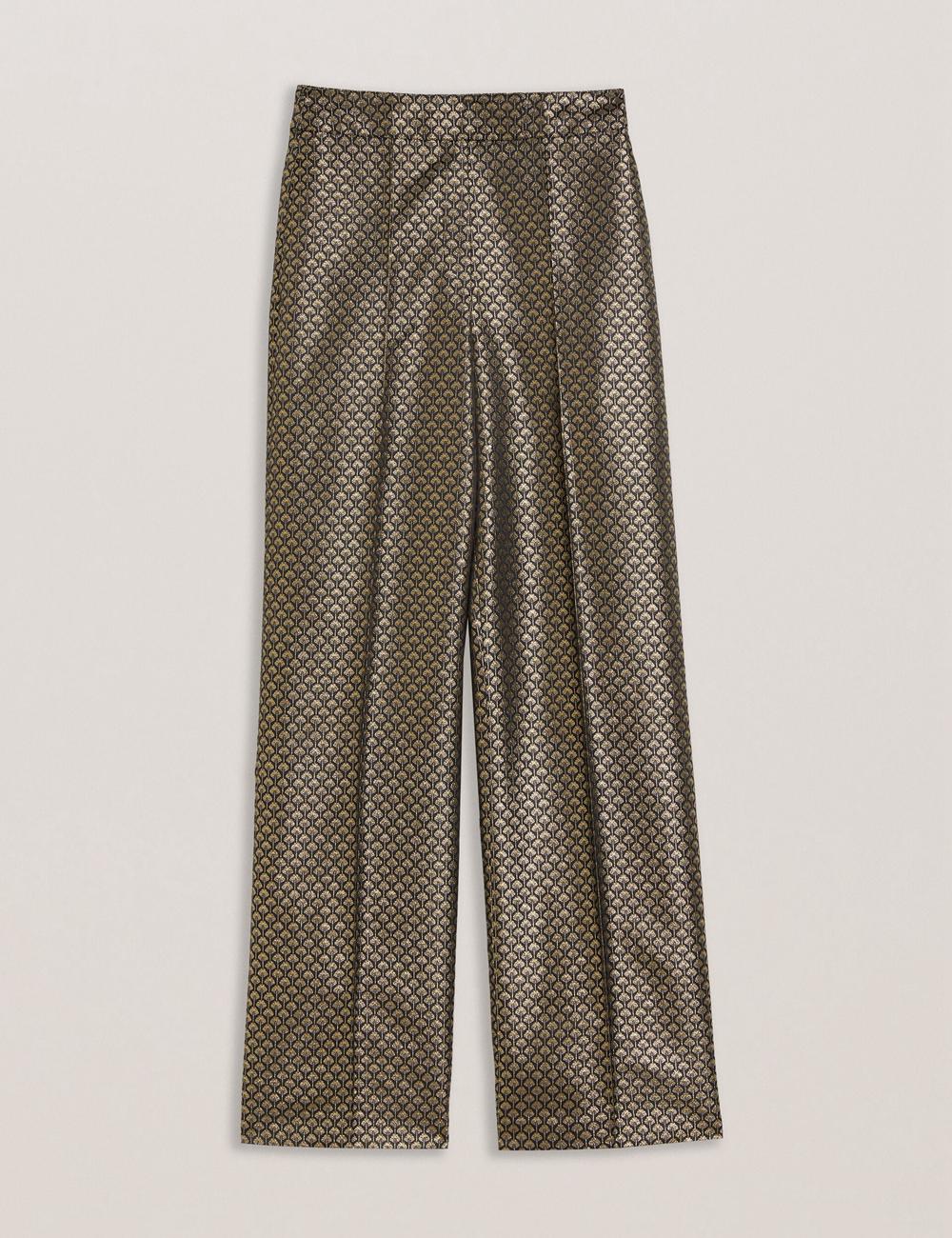 Women Ted Baker MANGUT - Metallic Jacquard Wide Leg Tailored Trousers Black | KSA  3160-LBOAK