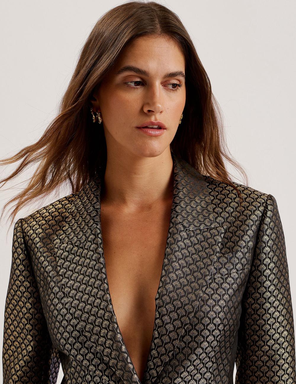 Women Ted Baker MANGU - Tailored Metallic Jacquard Fitted Blazers Black | KSA  7459-QPSDM