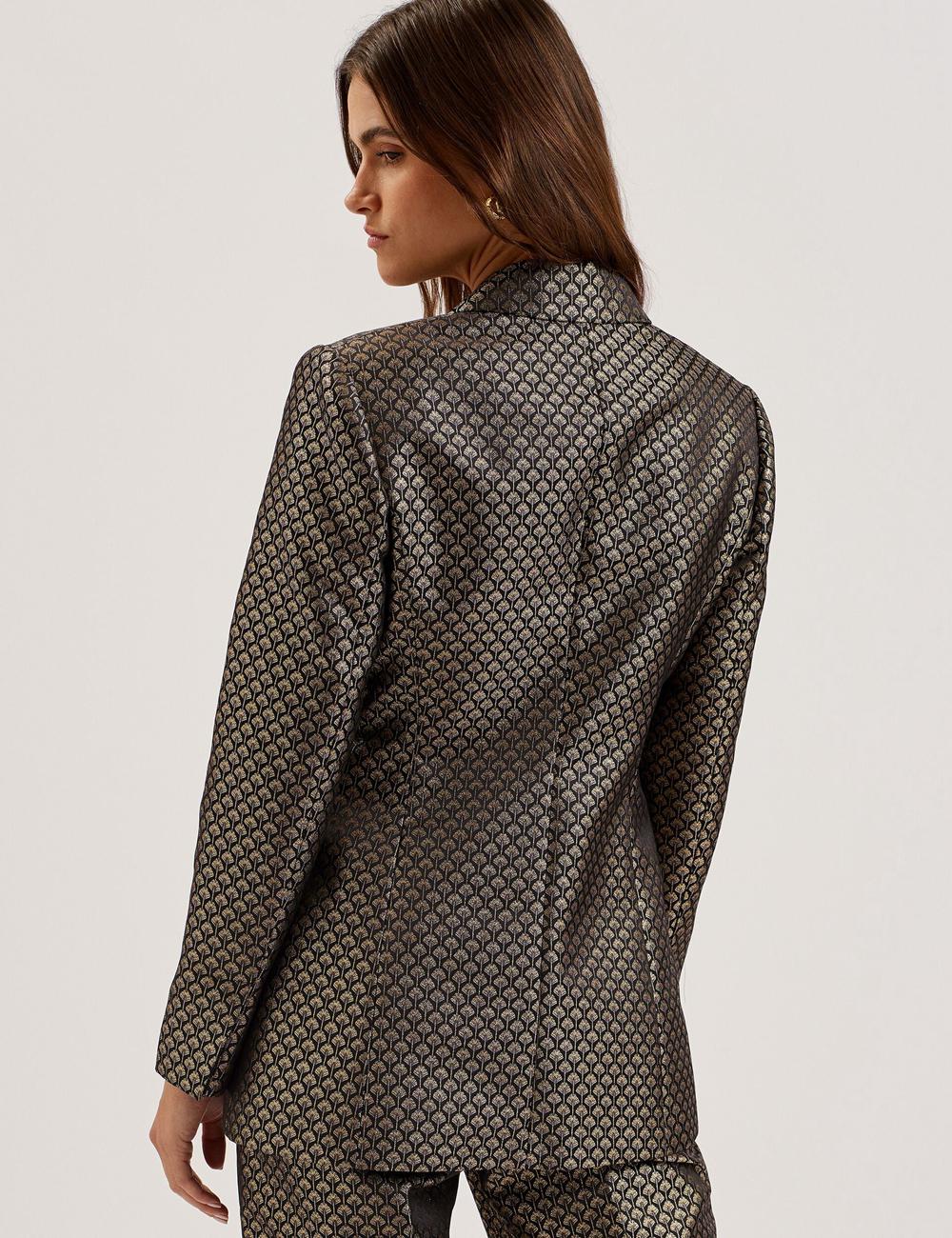 Women Ted Baker MANGU - Tailored Metallic Jacquard Fitted Blazers Black | KSA  7459-QPSDM