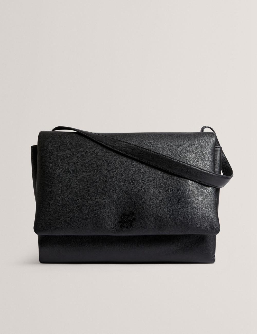 Women Ted Baker MARGOU - Padded Leather Large Fold Over Shoulder Bags Black | KSA  1892-JOWBK