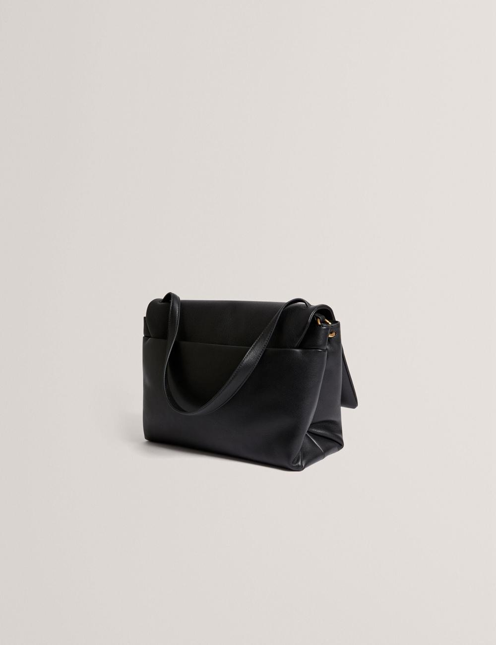 Women Ted Baker MARGOU - Padded Leather Large Fold Over Shoulder Bags Black | KSA  1892-JOWBK