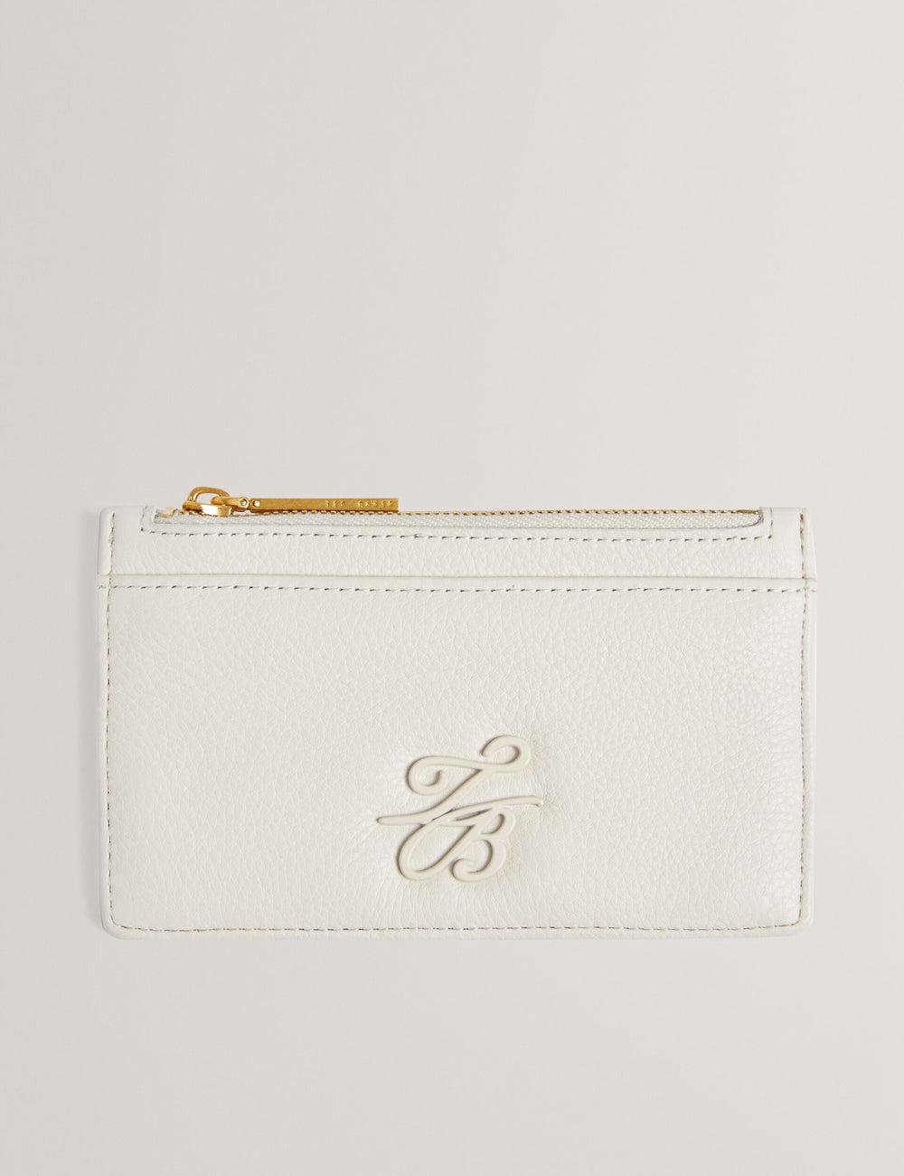 Women Ted Baker MARLEAH - TB Logo Leather Zip Card Holder Wallets Ecru | KSA  7634-AZQBF