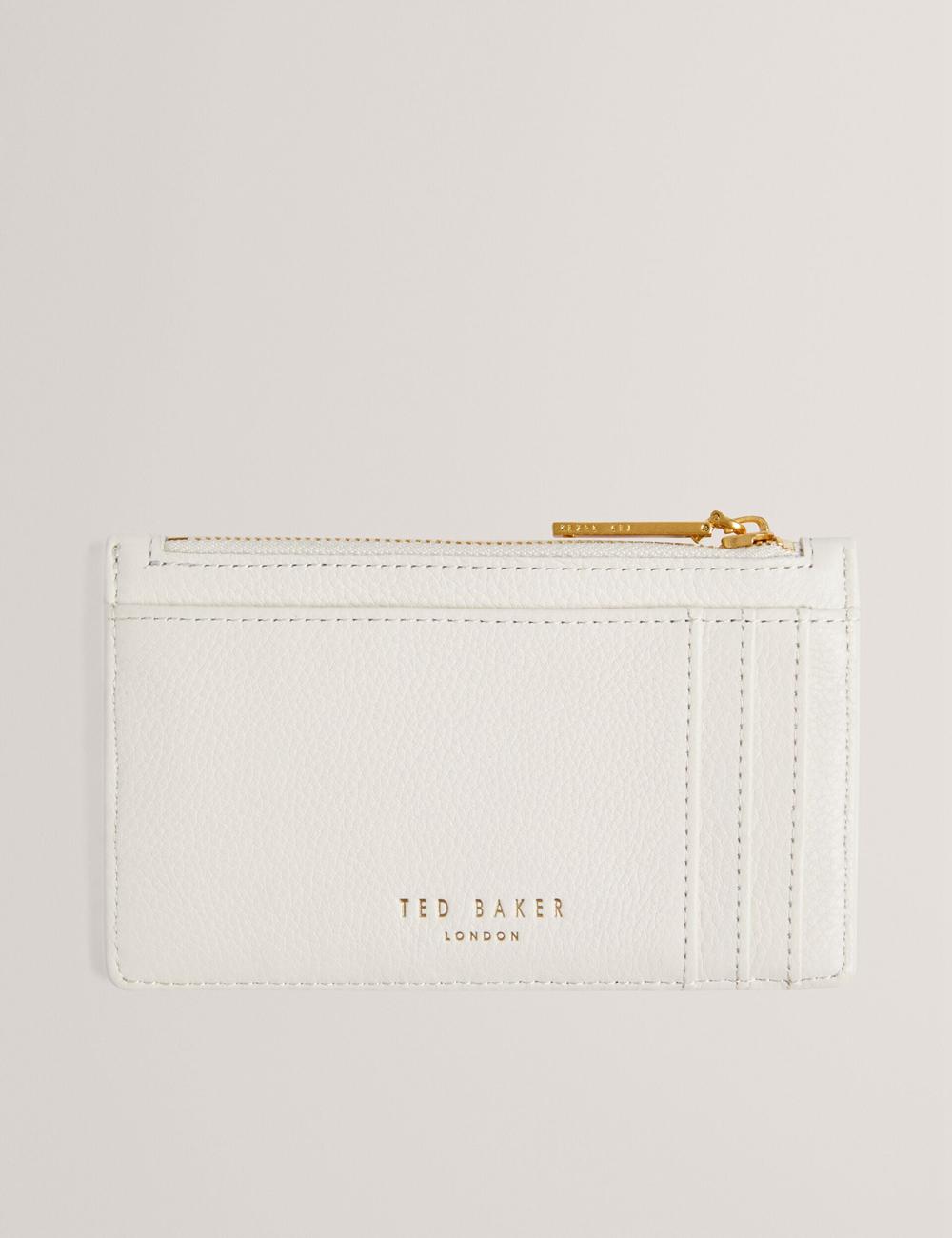 Women Ted Baker MARLEAH - TB Logo Leather Zip Card Holder Wallets Ecru | KSA  7634-AZQBF
