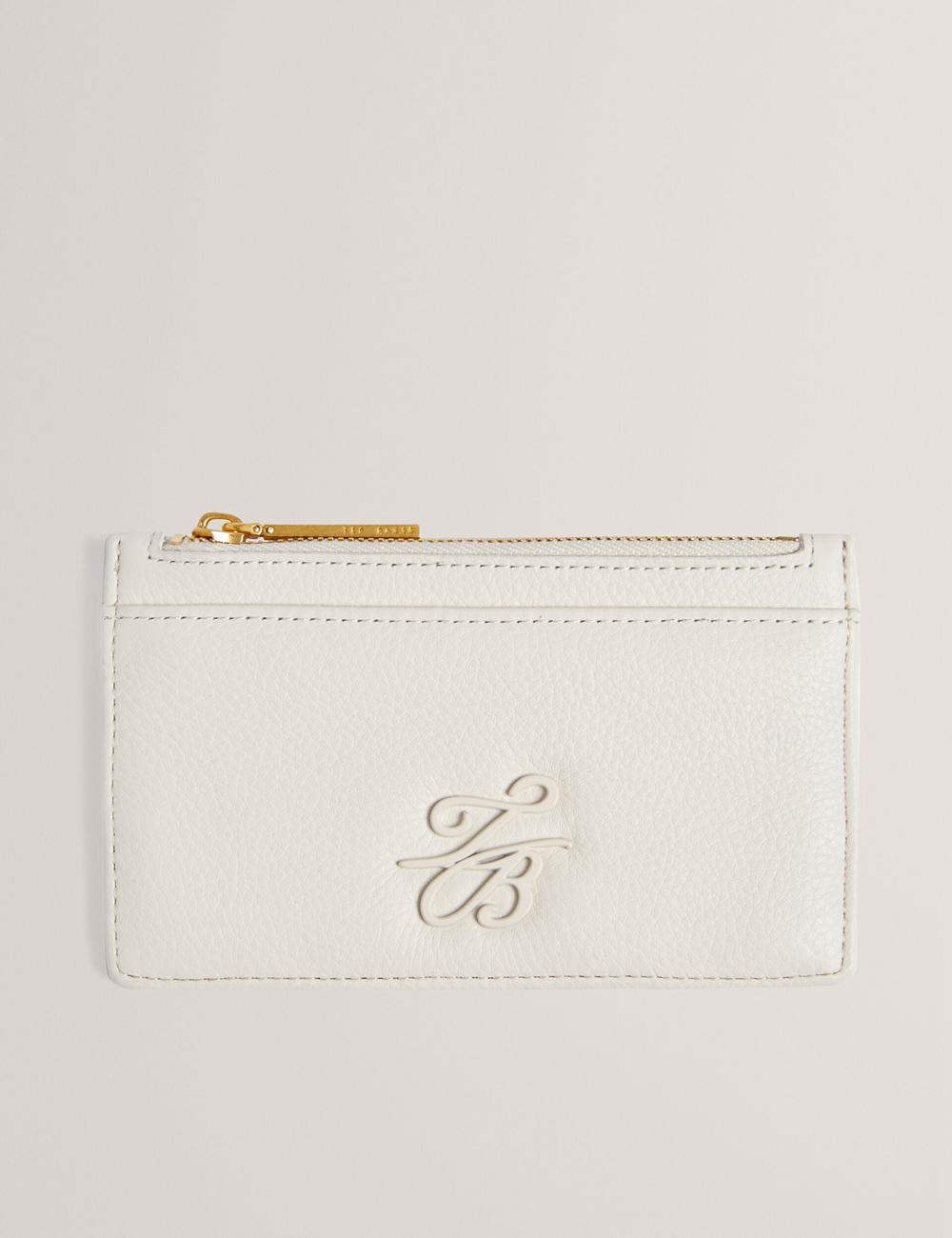 Women Ted Baker MARLEAH - TB Logo Leather Zip Card Holder Wallets Ecru | KSA  7634-AZQBF