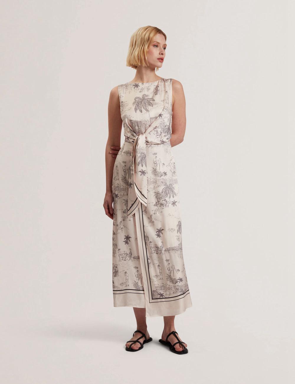 Women Ted Baker MARRONA - Printed Wrap Front Sleeveless Midi Dresses Nude-Pink | KSA  4369-PRGSV