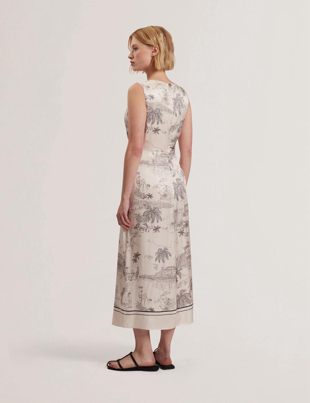 Women Ted Baker MARRONA - Printed Wrap Front Sleeveless Midi Dresses Nude-Pink | KSA  4369-PRGSV