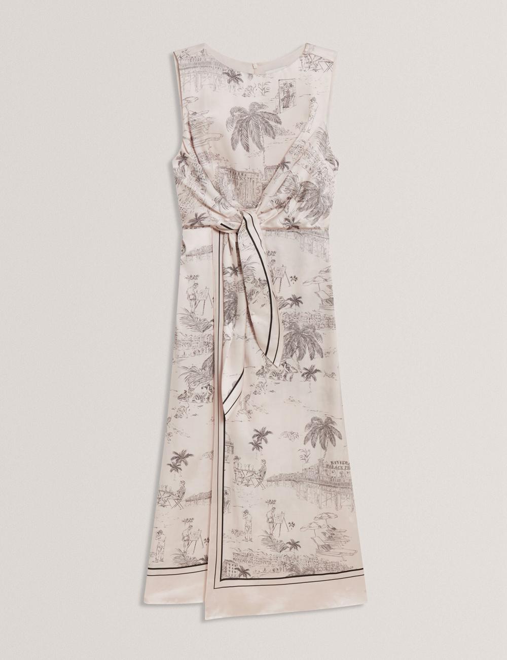 Women Ted Baker MARRONA - Printed Wrap Front Sleeveless Midi Dresses Nude-Pink | KSA  4369-PRGSV