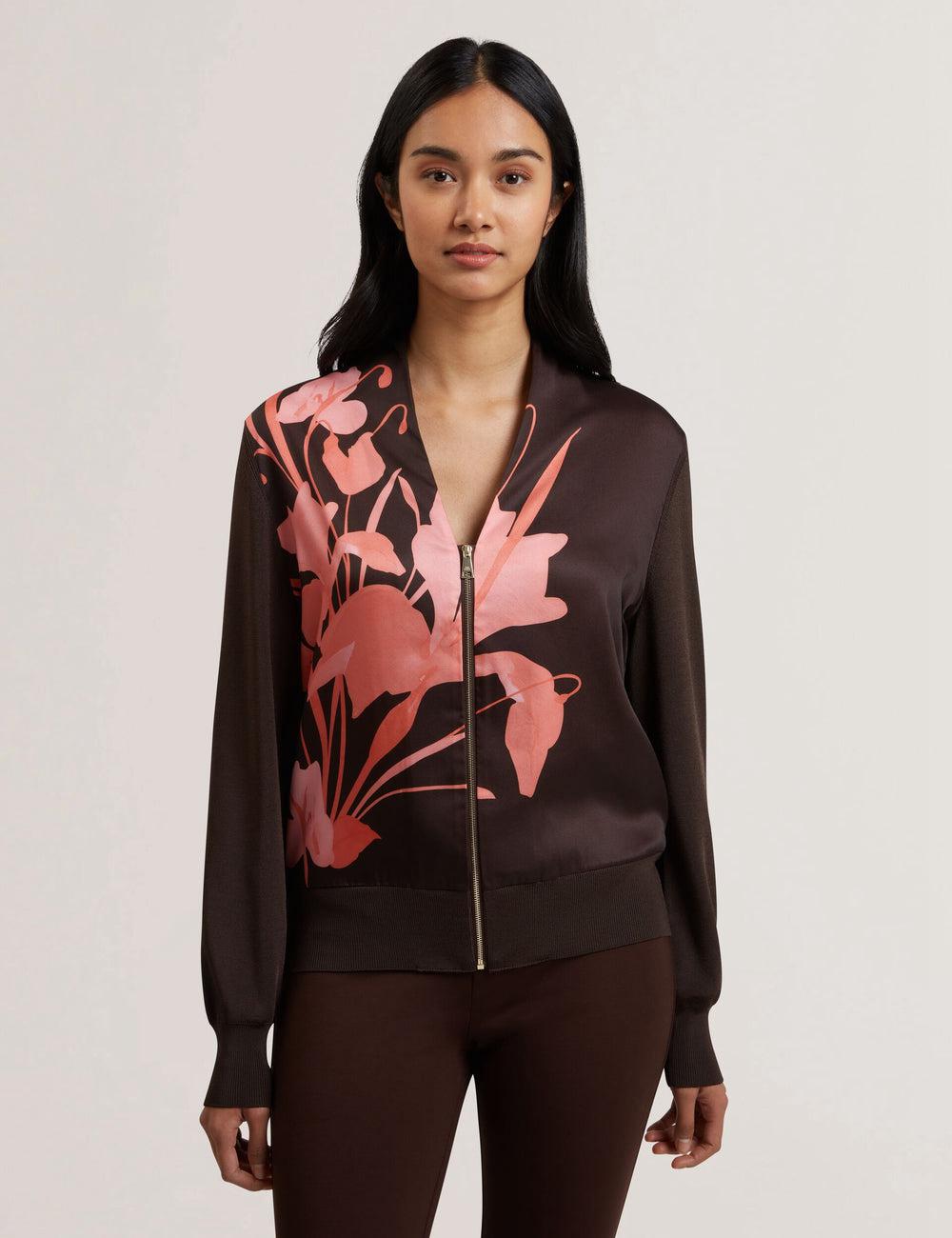 Women Ted Baker MATIINA - Printed Front Zip-Up Bomber Cardigans Dk-Brown | KSA  4283-YHOJN