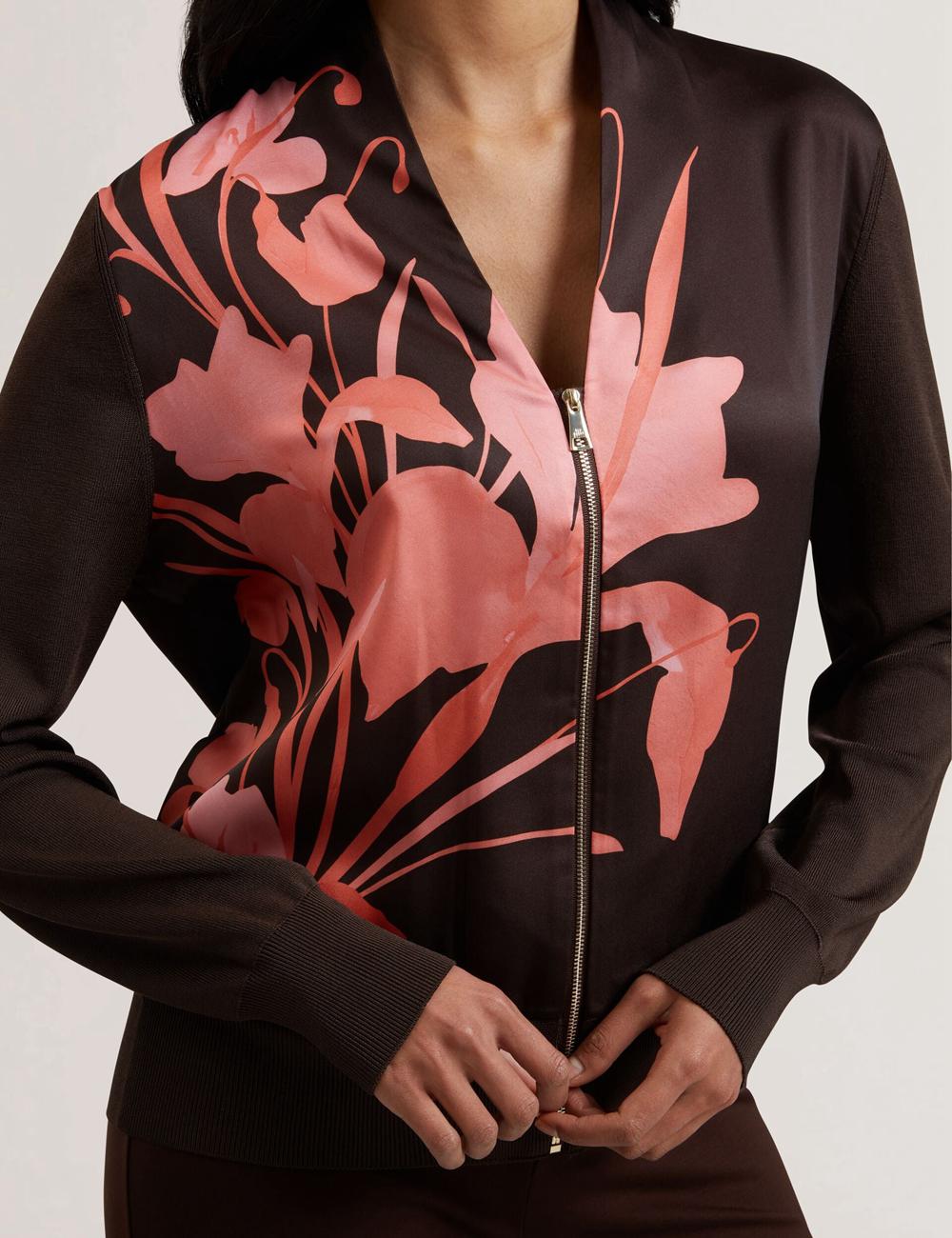 Women Ted Baker MATIINA - Printed Front Zip-Up Bomber Cardigans Dk-Brown | KSA  4283-YHOJN